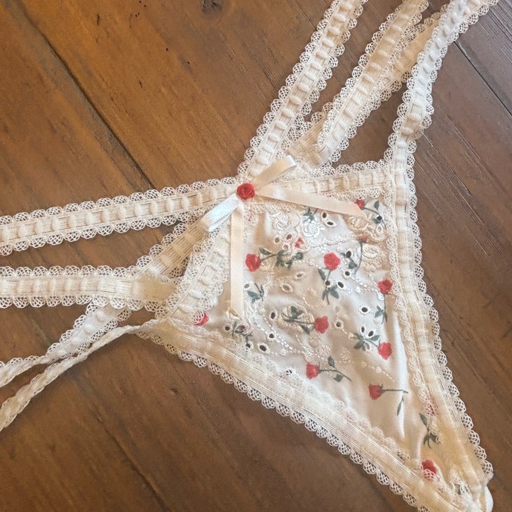 NWOT For love and lemons Cora embroidered v-string panties